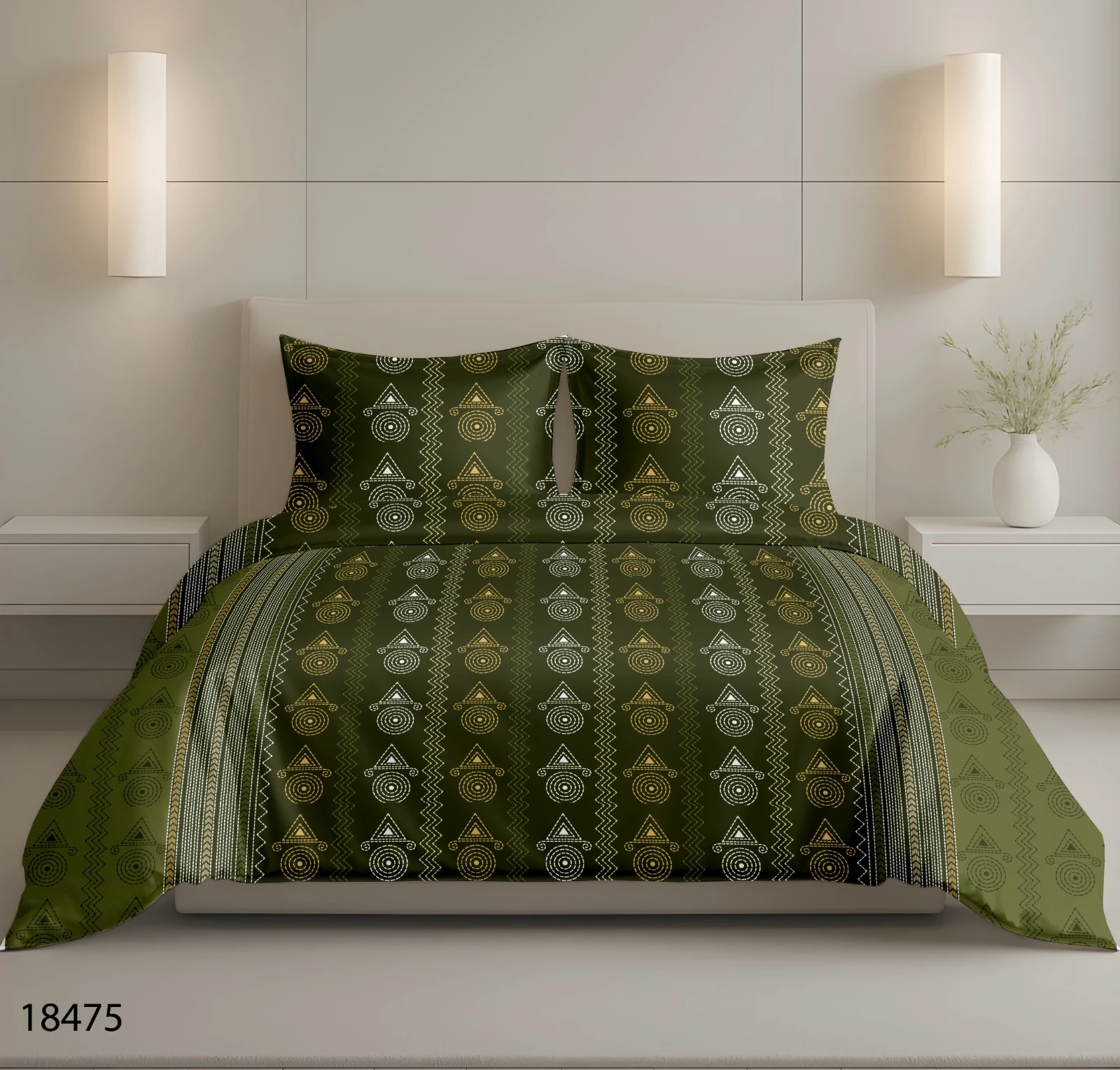 Premium King Size Double Bedsheet with 2 Pillow Covers | Green Geometric Printed Bedding Set
