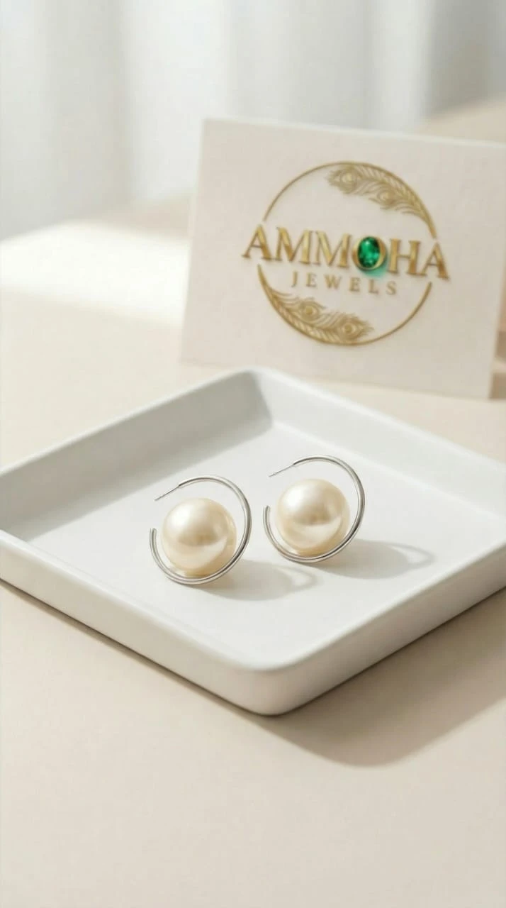Silver-Plated Pearl Hoop Earrings for Women | Elegant Minimalist Pearl Earrings | Stylish Daily Wear & Party Jewellery