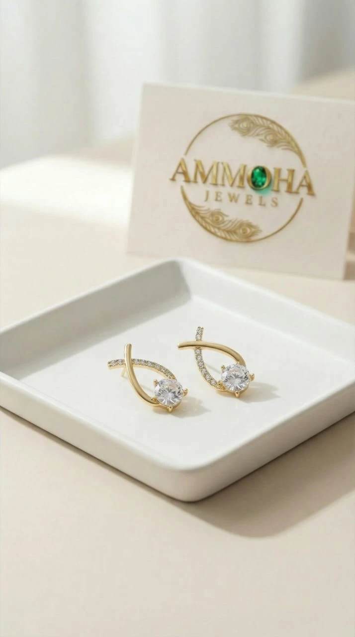 Gold-Plated CZ Stone Stud Earrings for Women | Elegant Crystal Designer Earrings | Party Wear & Daily Wear Jewellery