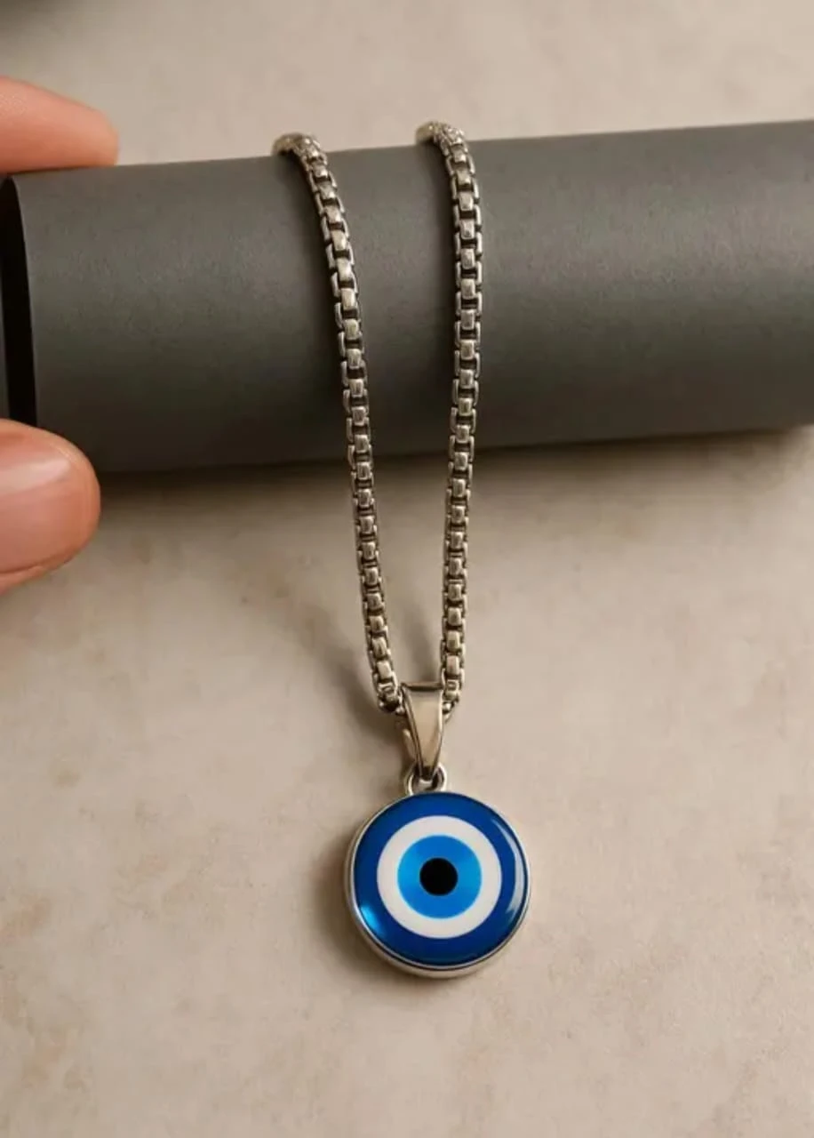 Evil Eye Pendant Necklace for Women | Stainless Steel Blue Nazar Protection Charm Chain | Stylish Unisex Jewelry