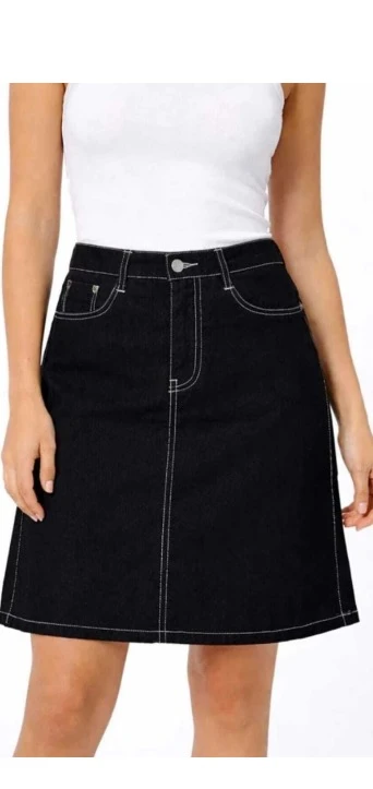 Women's Black A-Line Denim Mini Skirt | High Waist Casual Western Skirt with Contrast Stitching