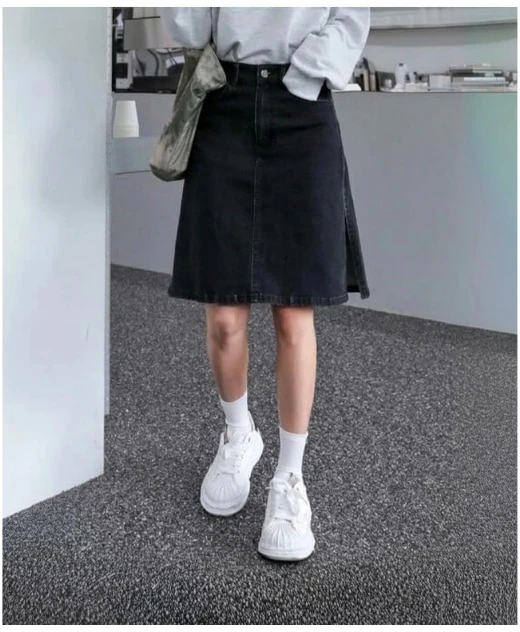 Women's Black A-Line Denim Knee Length Skirt | High Waist Casual Western Skirt for Women