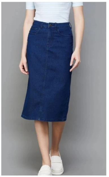 Women's Blue Denim Midi Skirt | High Waist Straight Fit Knee Length Casual Western Skirt