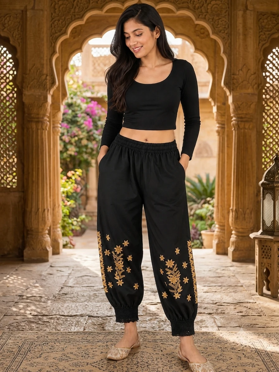 lucknowi chikankari floral pattern embroiderd bottomwear