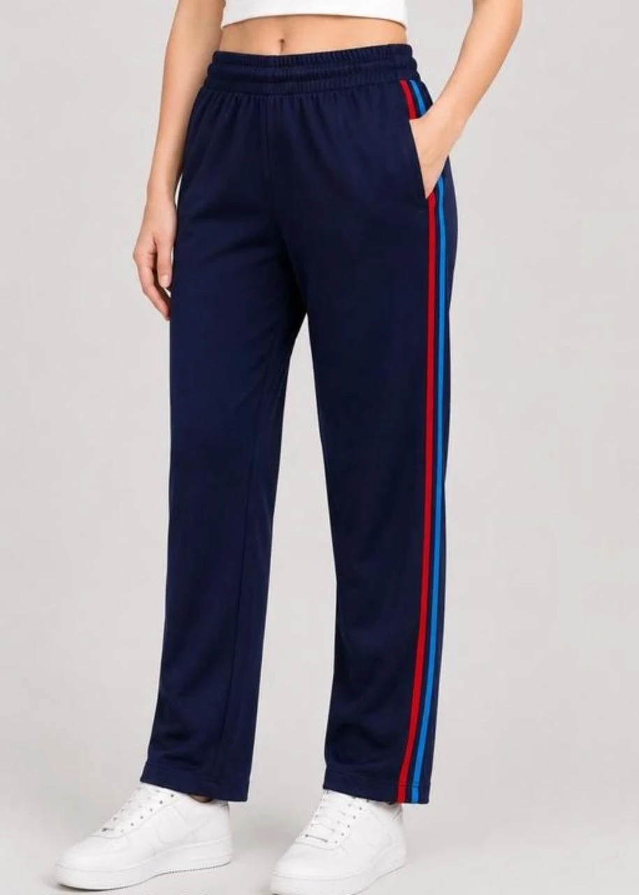 NCC Track Lower for Men and Women, Navy Blue with Red and Sky Blue Side Stripes, Elastic Waist