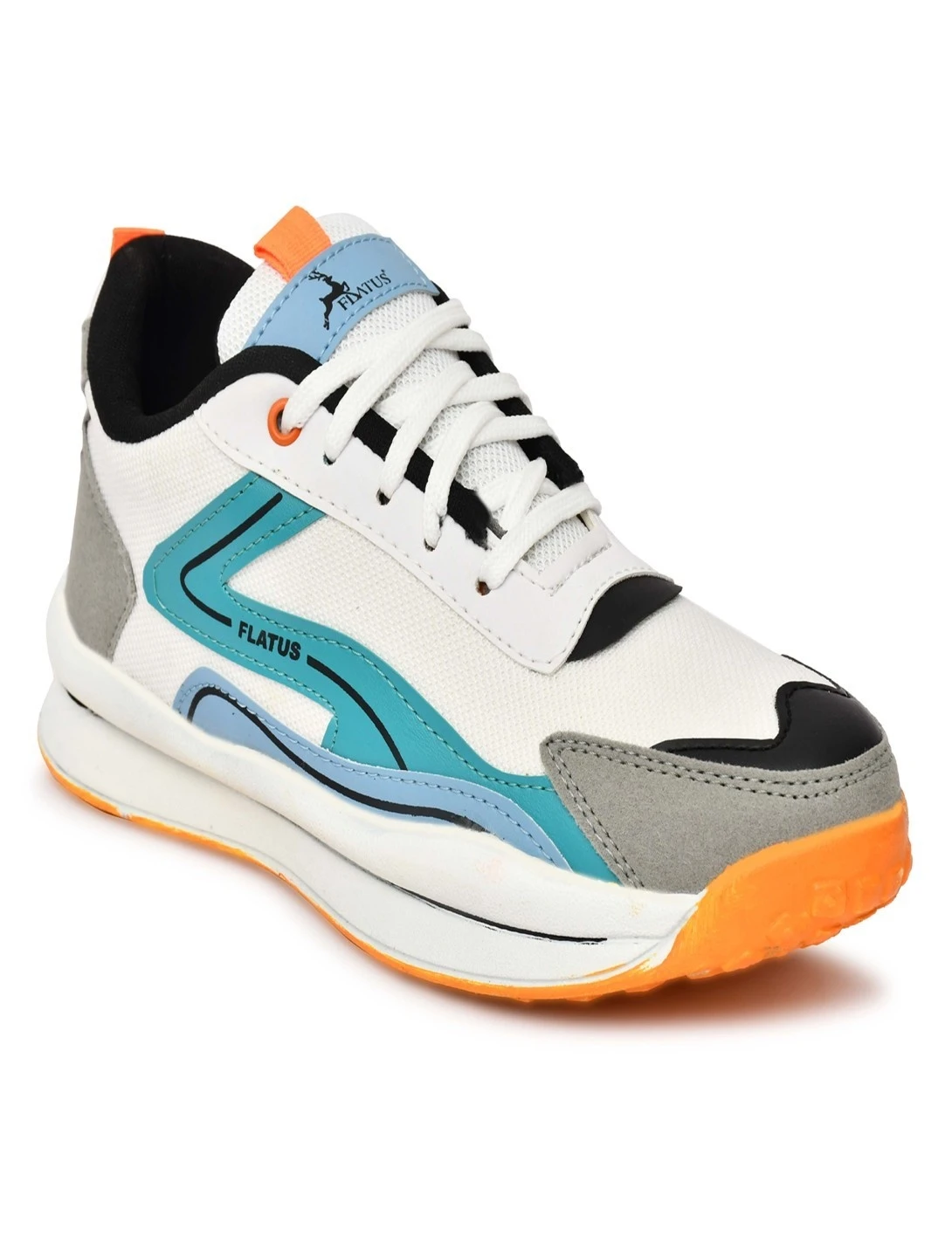 Flatus Men White & Sky Blue Casual Sports Sneakers | Lightweight Lace-Up Running Shoes