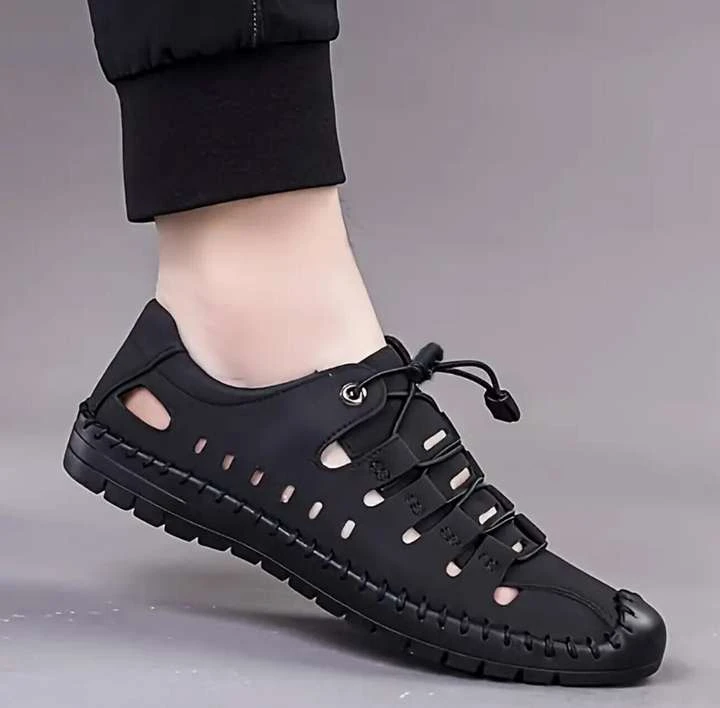 BK-4 Black Roman Sandals for Men | Comfortable Casual Outdoor Walking Sandals
