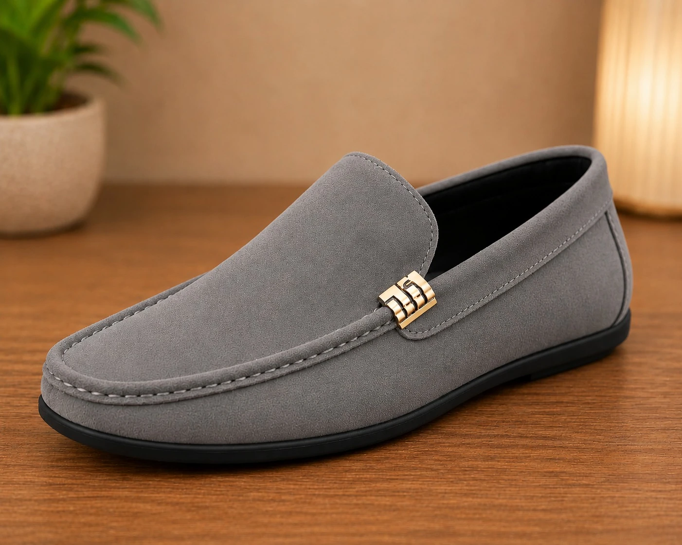 Grey Velvet Loafers for Men | Premium Slip-On Party & Formal Shoes