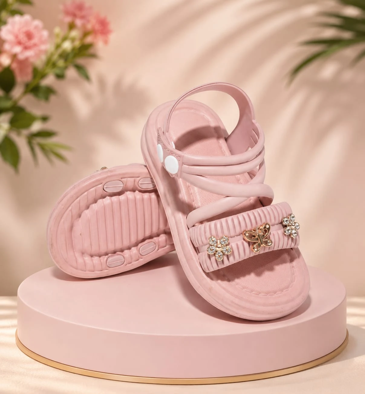 Girls Butterfly Embellished Sandals | Soft Lightweight Casual Sandals for Kids