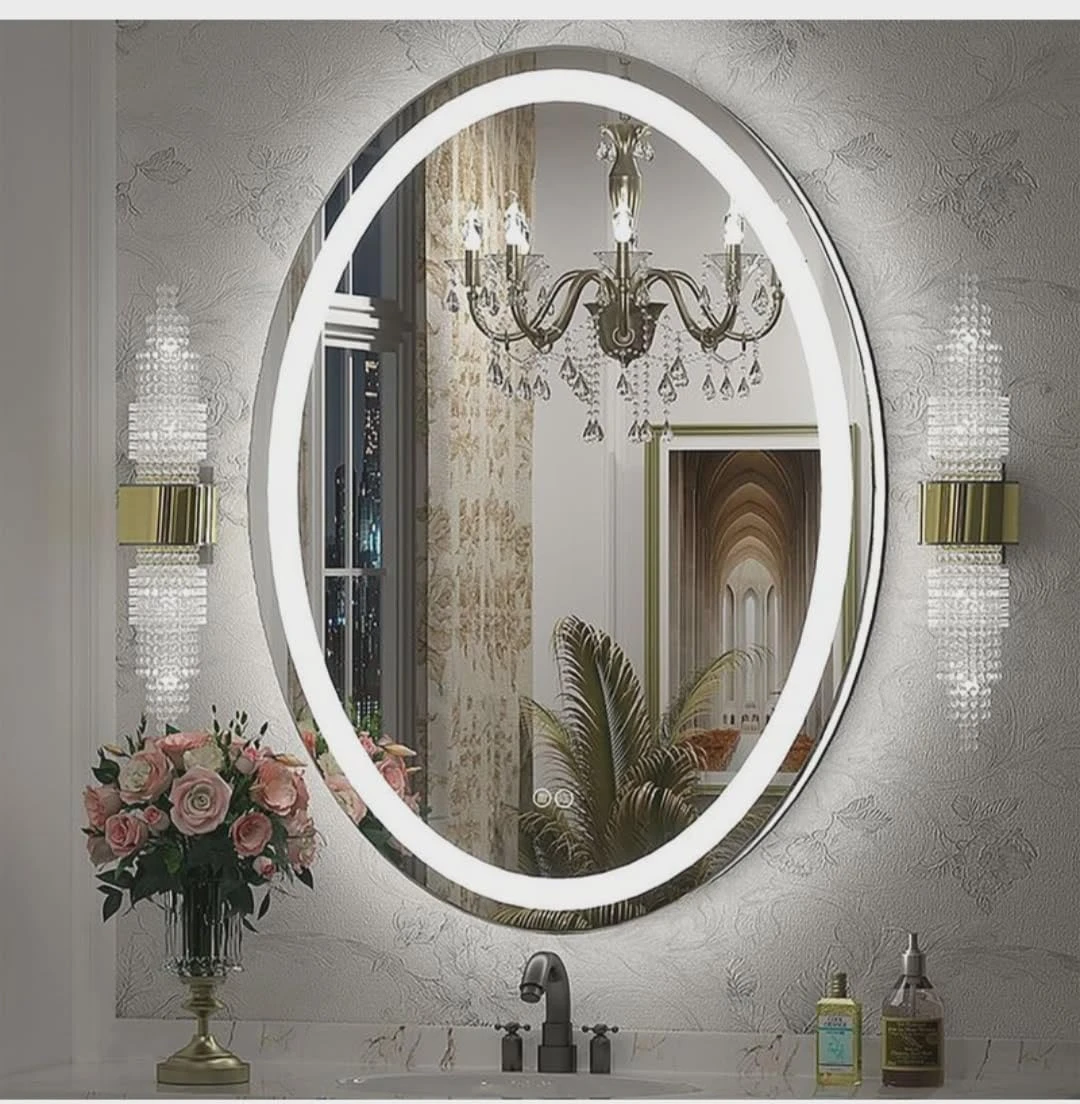 Oval LED Bathroom Mirror 24×18 Inch | 3 Color Touch Sensor Wall Mounted Mirror