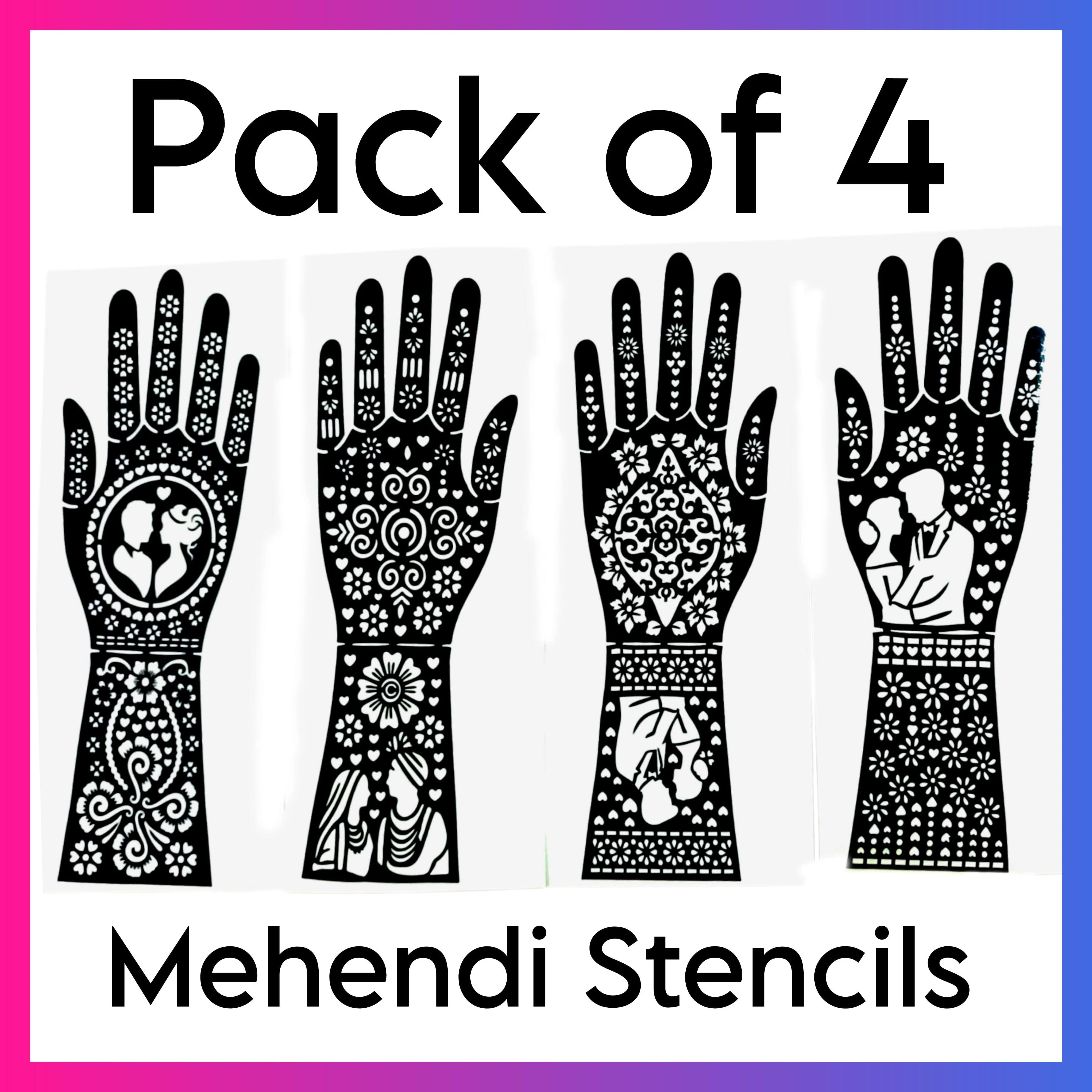 New Bridal Mehendi Stencils Pack of 4 Wedding Full Hands DD