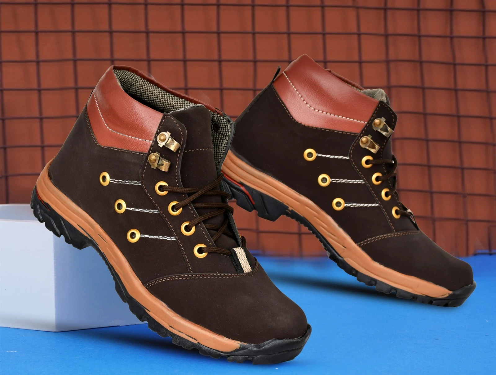 Dxumello 022 Army Brown Boots | High Ankle Outdoor Trekking Shoes for Men & Boys