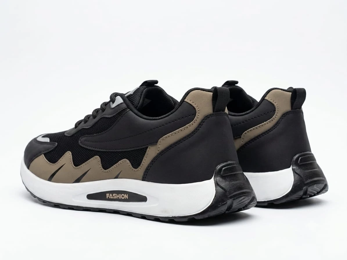 Men's Casual Sports Running Shoes | Lightweight Lace-Up Sneakers for Walking, Gym & Daily Wear (Black & Beige)