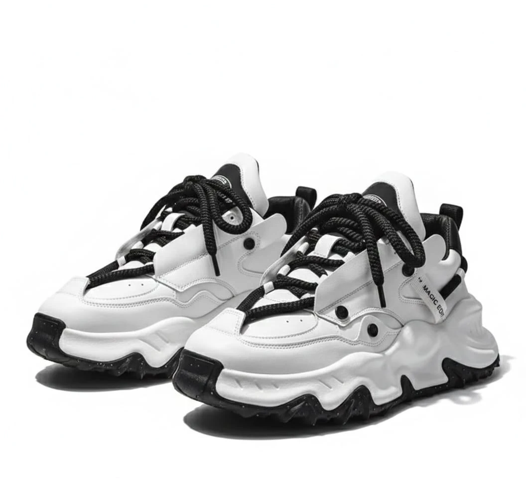 Men's Chunky Sneakers | Casual Sports Shoes for Walking, Gym & Daily Wear (White & Black)