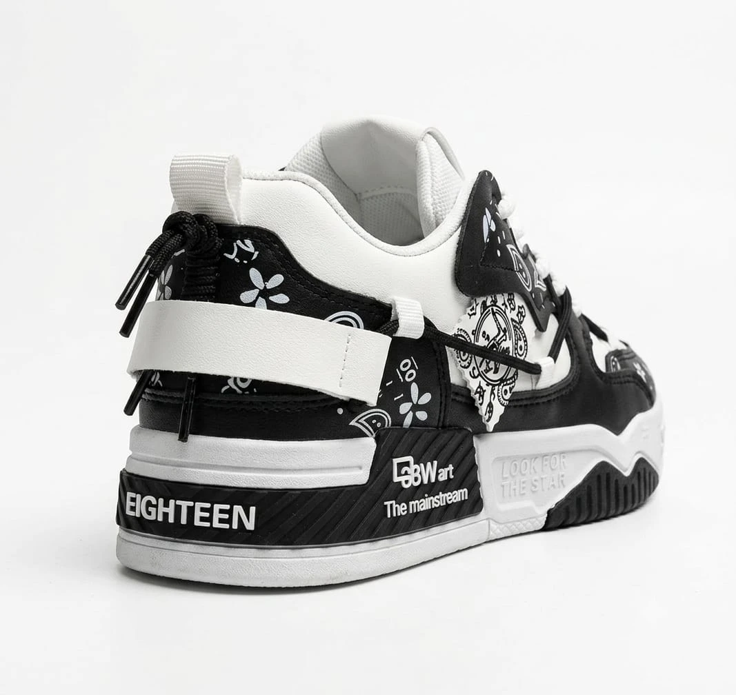 Men's Casual High-Top Sneakers | Stylish Streetwear Sports Shoes for Walking, College & Daily Wear (Black & White)