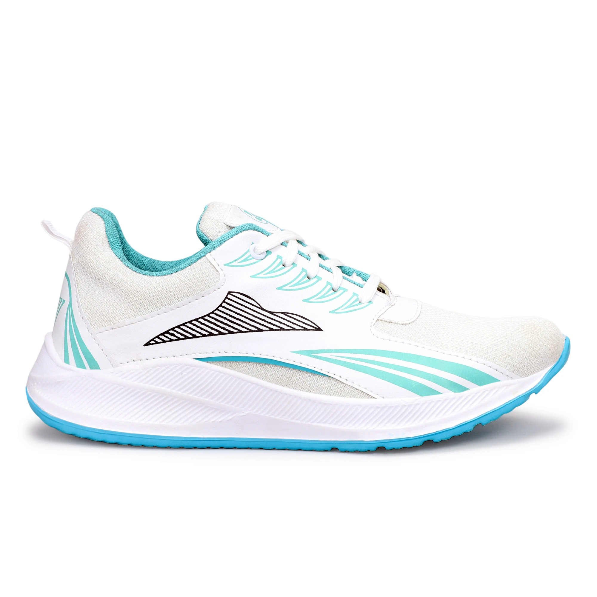 Men's Lightweight Running Shoes | Breathable Lace-Up Sports Shoes | White & Sky Blue Casual Sneakers