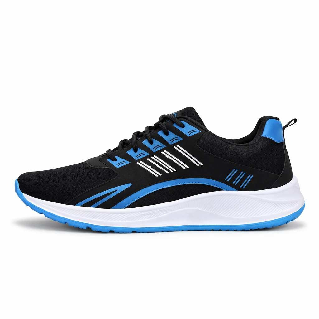 Men's Lightweight Running Shoes | Breathable Lace-Up Sports Shoes | Black & Blue Athletic Sneakers