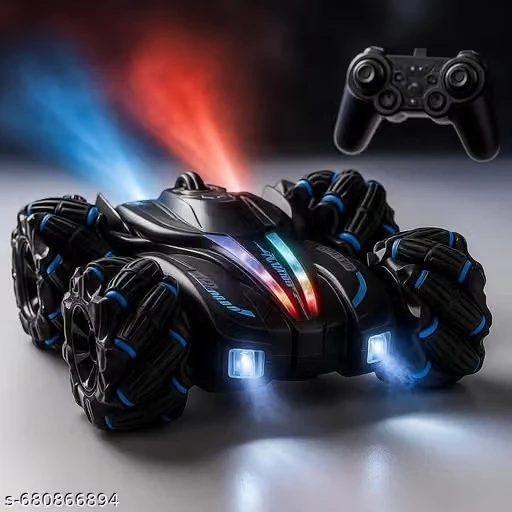 4X4 Wheel Drive Double Sided RC Stunt Toy Car: Drift Toy For Kids & Adult Remote Control Racing,360° RGB Lights Off Road 2 Rechargeable Batteries High Speed Spray Gesture Watch,Black
