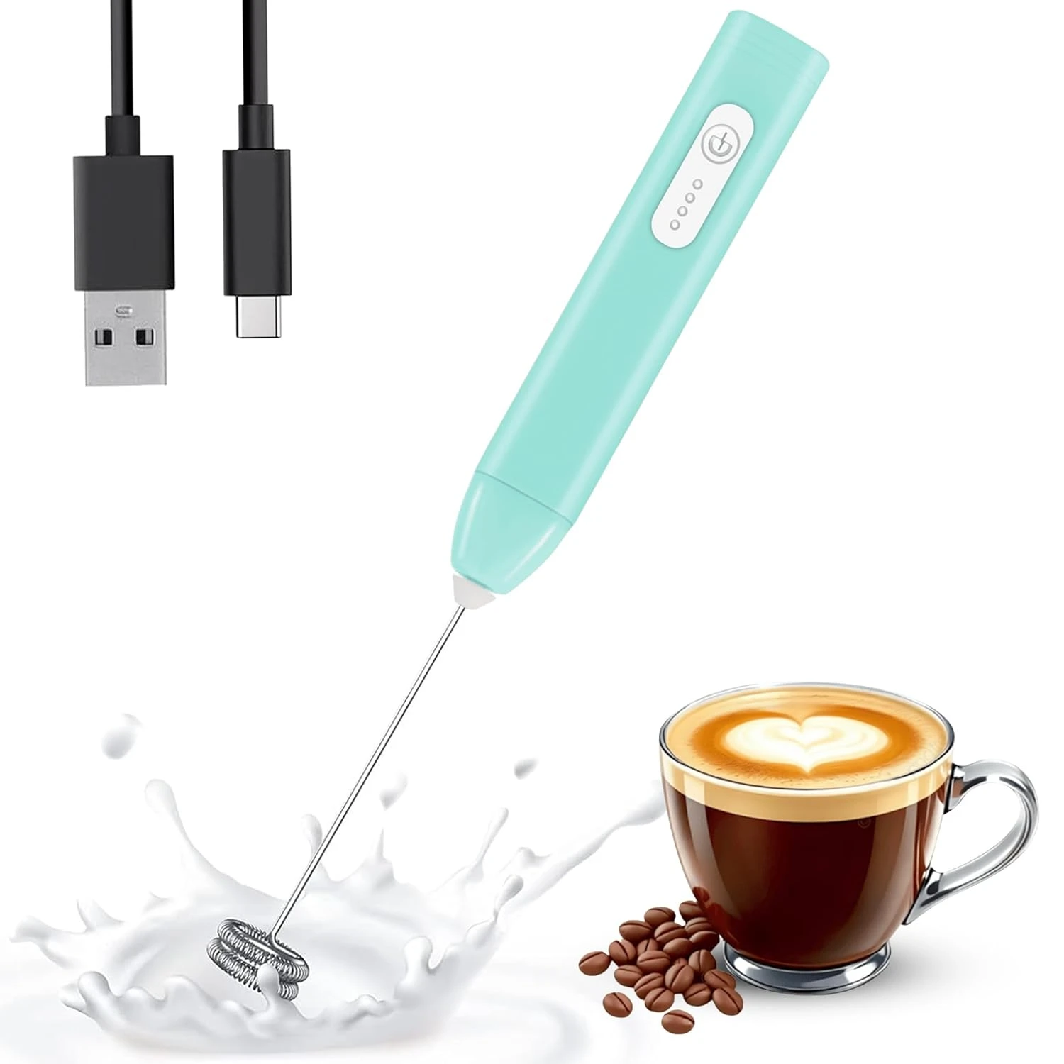 Electric Rechargeable Milk Frother, Portable Coffee Frother with Type-C Charging & Detachable Dual Whisk, Handheld Foam Maker for Coffee & Beverages