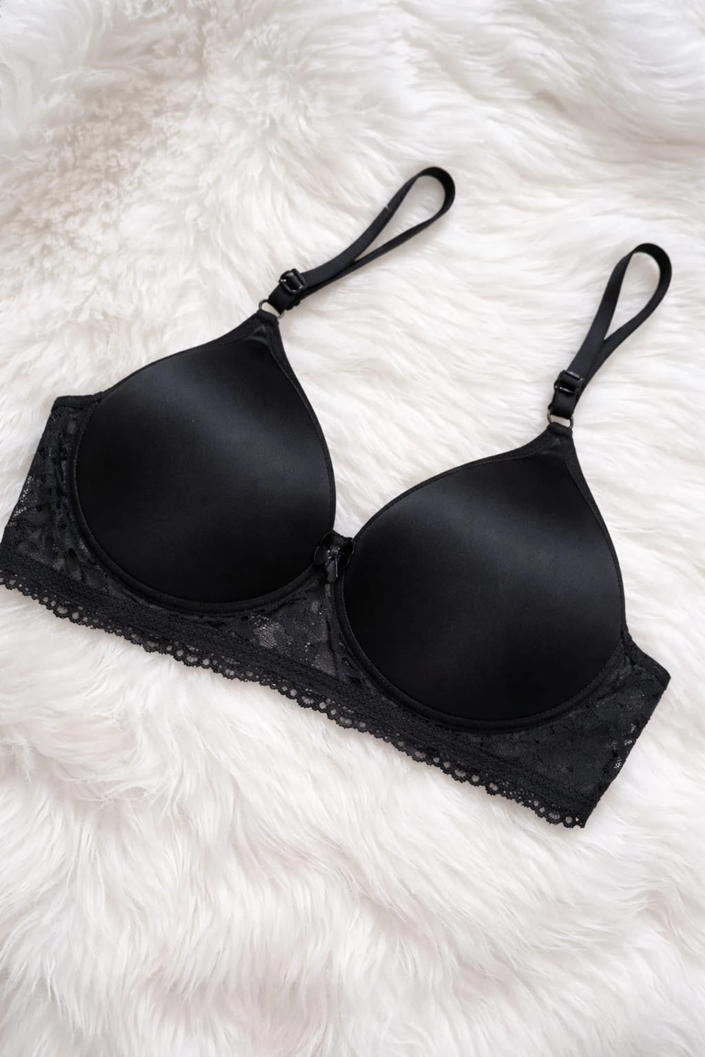 Women's Black Padded Bra | Soft Non-Wired Everyday Comfort Lace Bra for Women