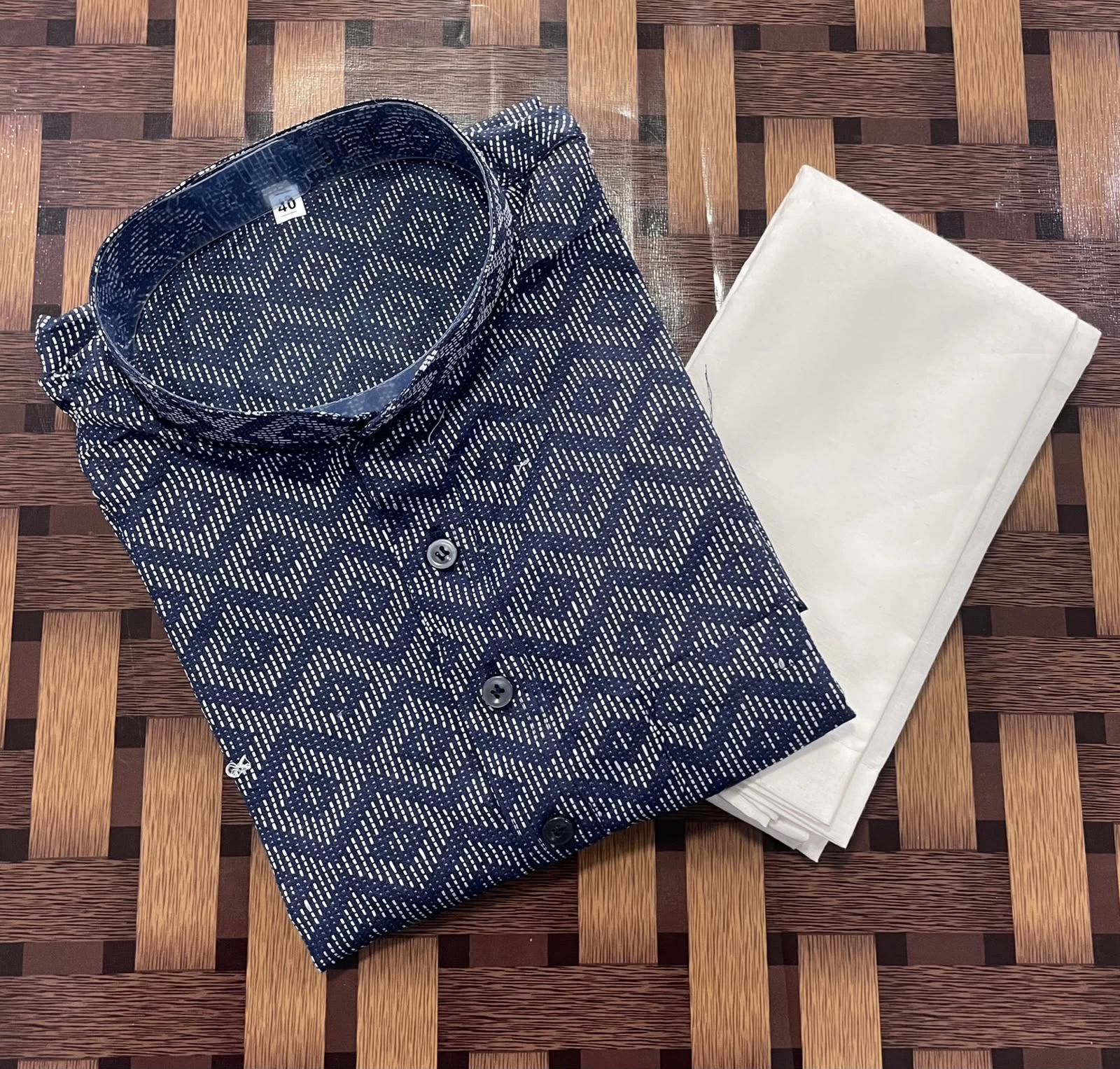Men's Cotton Kurta Pajama Set | Traditional Ethnic Wear Navy Blue Kurta with White Pajama for Wedding & Festival