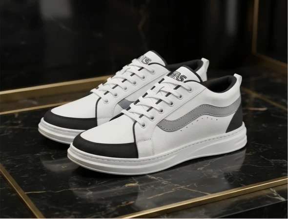 Men's White & Black Casual Sneakers | Lightweight Lace-Up Walking & Daily Wear Shoes