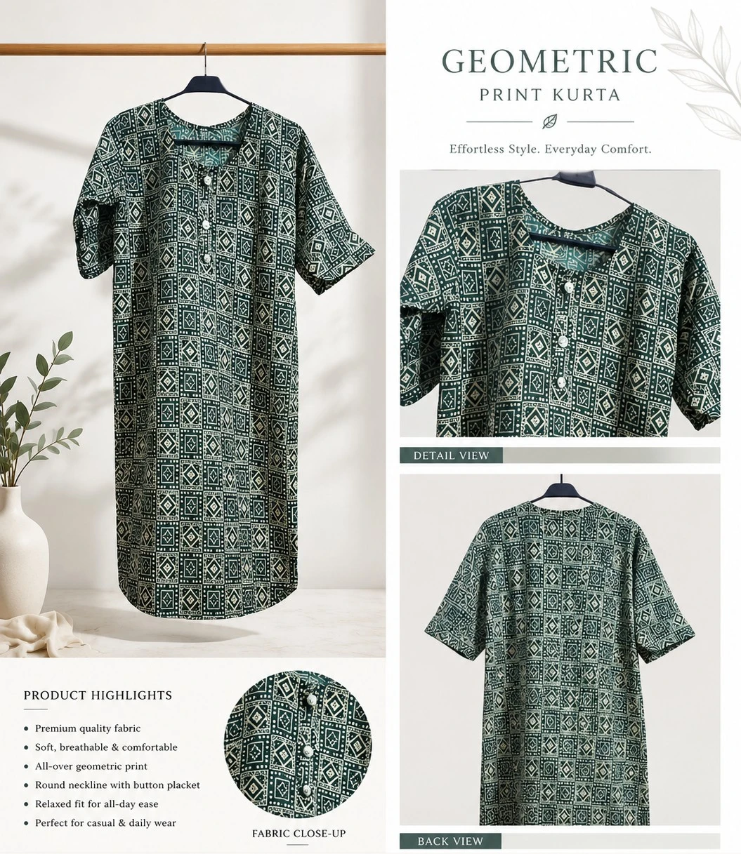 Green Cotton Foil Printed Kurti