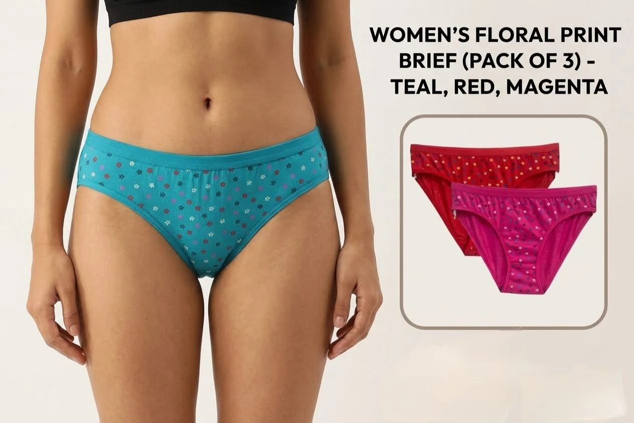 Women's Cotton Floral Printed Bikini Panty (Pack of 3) | Soft Stretch Daily Wear Briefs