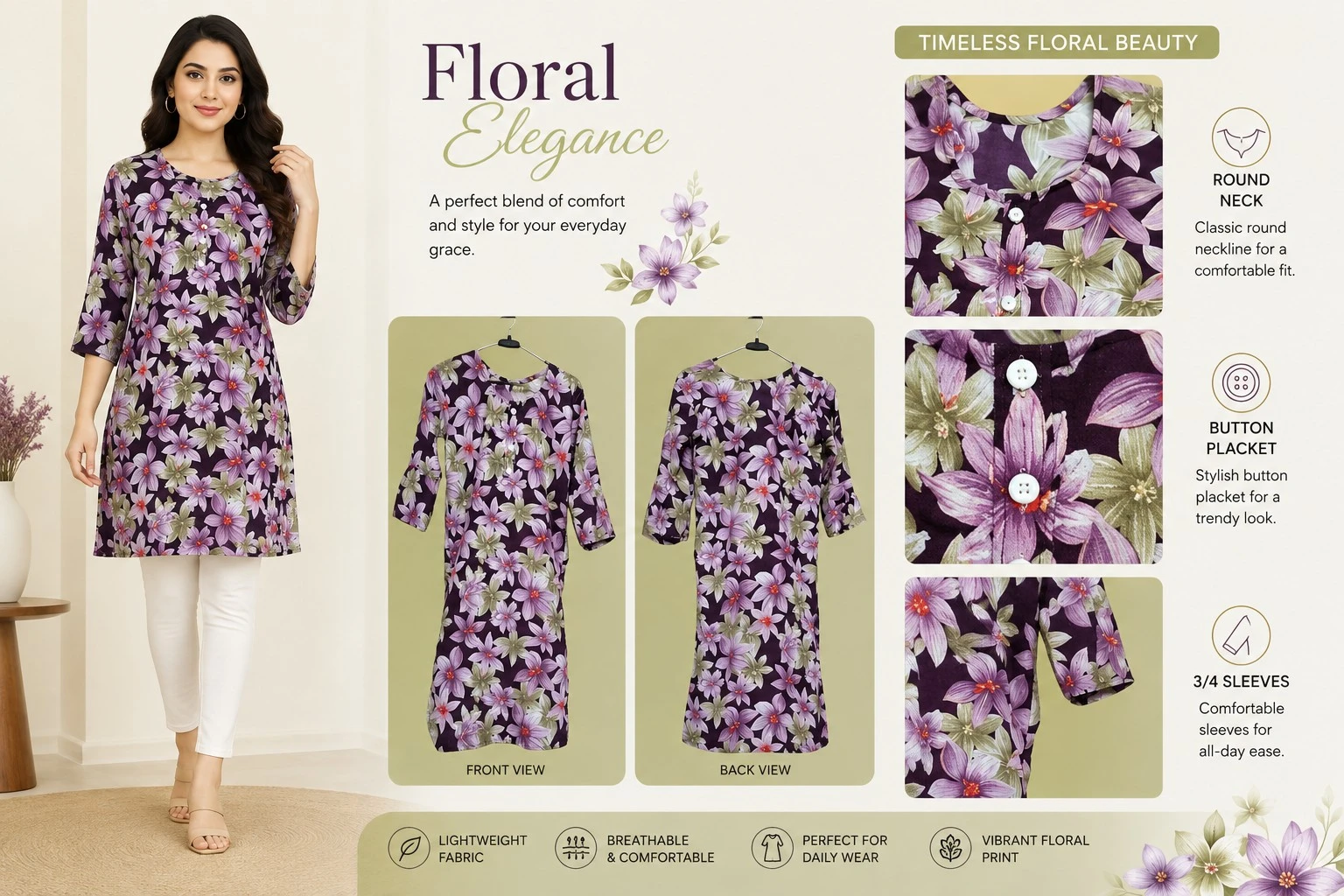 Muiticolour Cotton Foil Printed Kurti