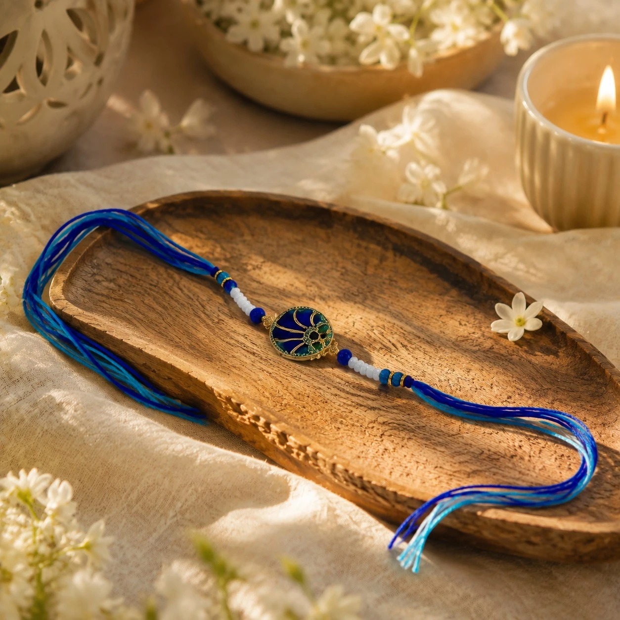 Rakhi for Brother | Blue Thread Designer Rakhi with Royal Charm | Premium Raksha Bandhan Rakhi
