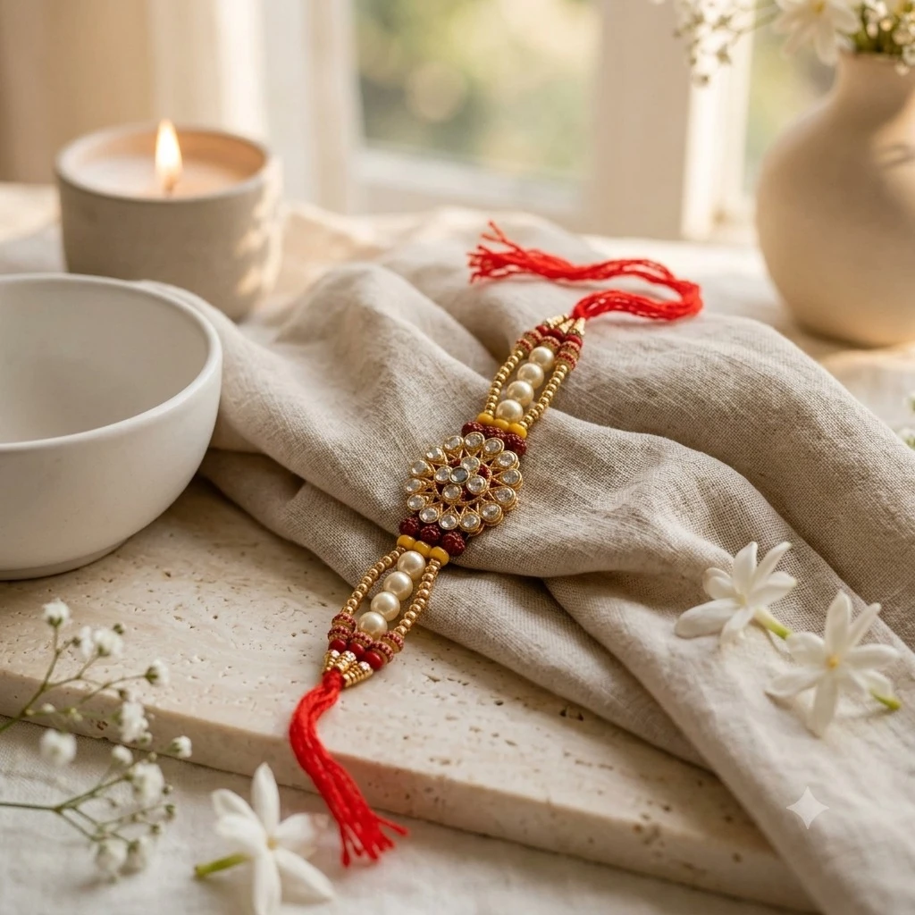 Rakhi for Brother | Pearl Beads Rakhi with Gold Plated Design for Raksha Bandhan