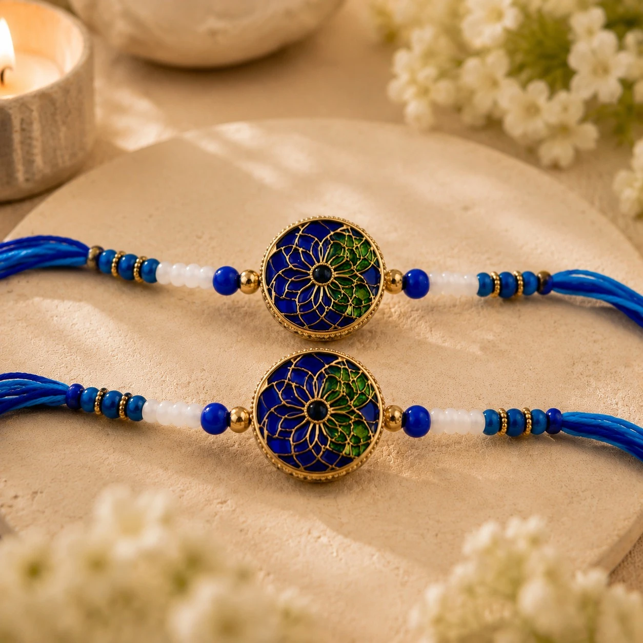 Rakhi for Brother Pack of 2 | Blue Designer Rakhi with Royal Charm & Beads | Premium Raksha Bandhan Rakhi Set