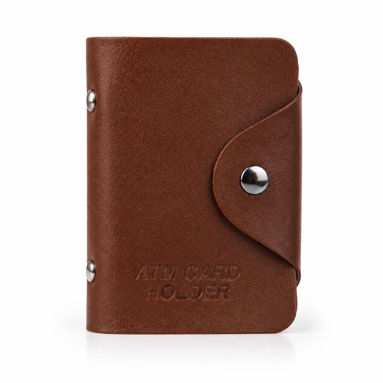 Leather ATM Card Holder for Men | Premium Brown Wallet with Snap Button Closure & Compact Card Storage
