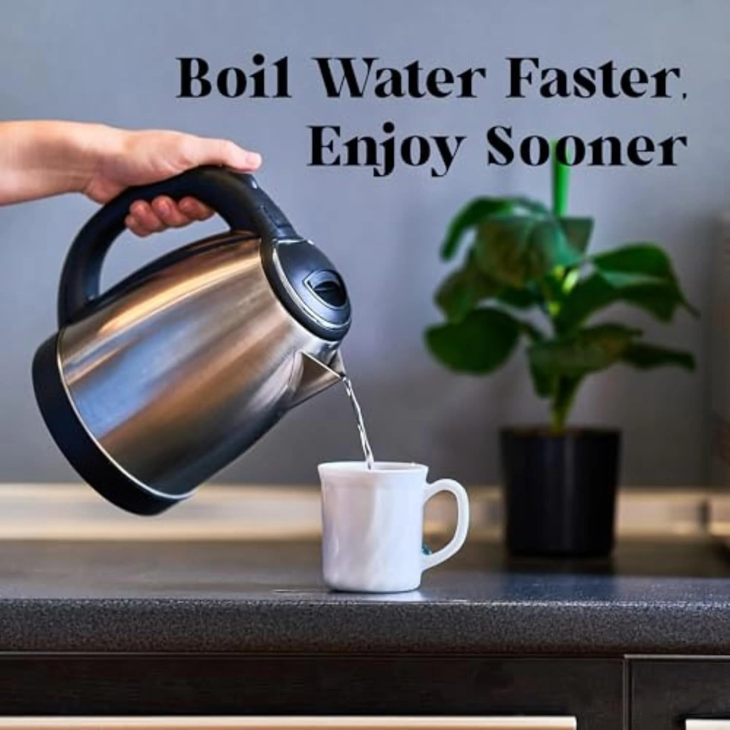 Galaxy Electric Kettle 1800 Watts | Fast Boil Water Kettle with Stainless Steel Inner Body & Auto Shut-Off (1.8 L, Black & Grey)