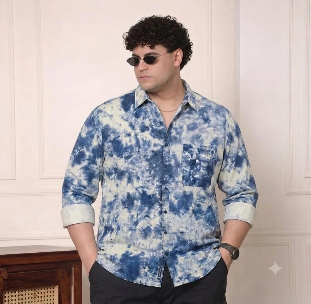 Men's Plus Size Printed Casual Shirt | Full Sleeve Cotton Blend Shirt for Men | Tie Dye Pattern Regular Fit Big Size Shirt (3XL to 7XL)