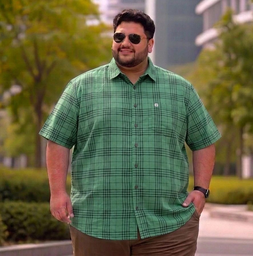 Men's Plus Size Checked Casual Shirt | Half Sleeve Cotton Blend Shirt for Men | Regular Fit Big Size Shirt (10XL)