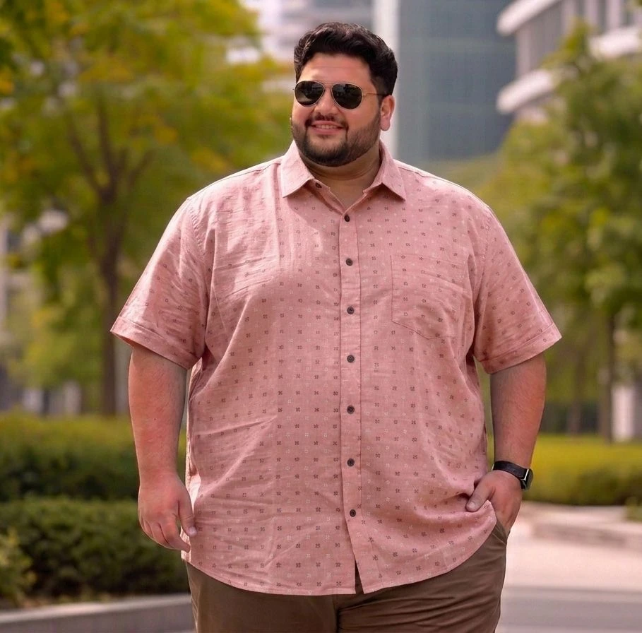 Men's Plus Size Pink Printed Casual Shirt | Half Sleeve Regular Fit Shirt for Big Size Men | Comfortable Daily Wear Shirt (10XL)