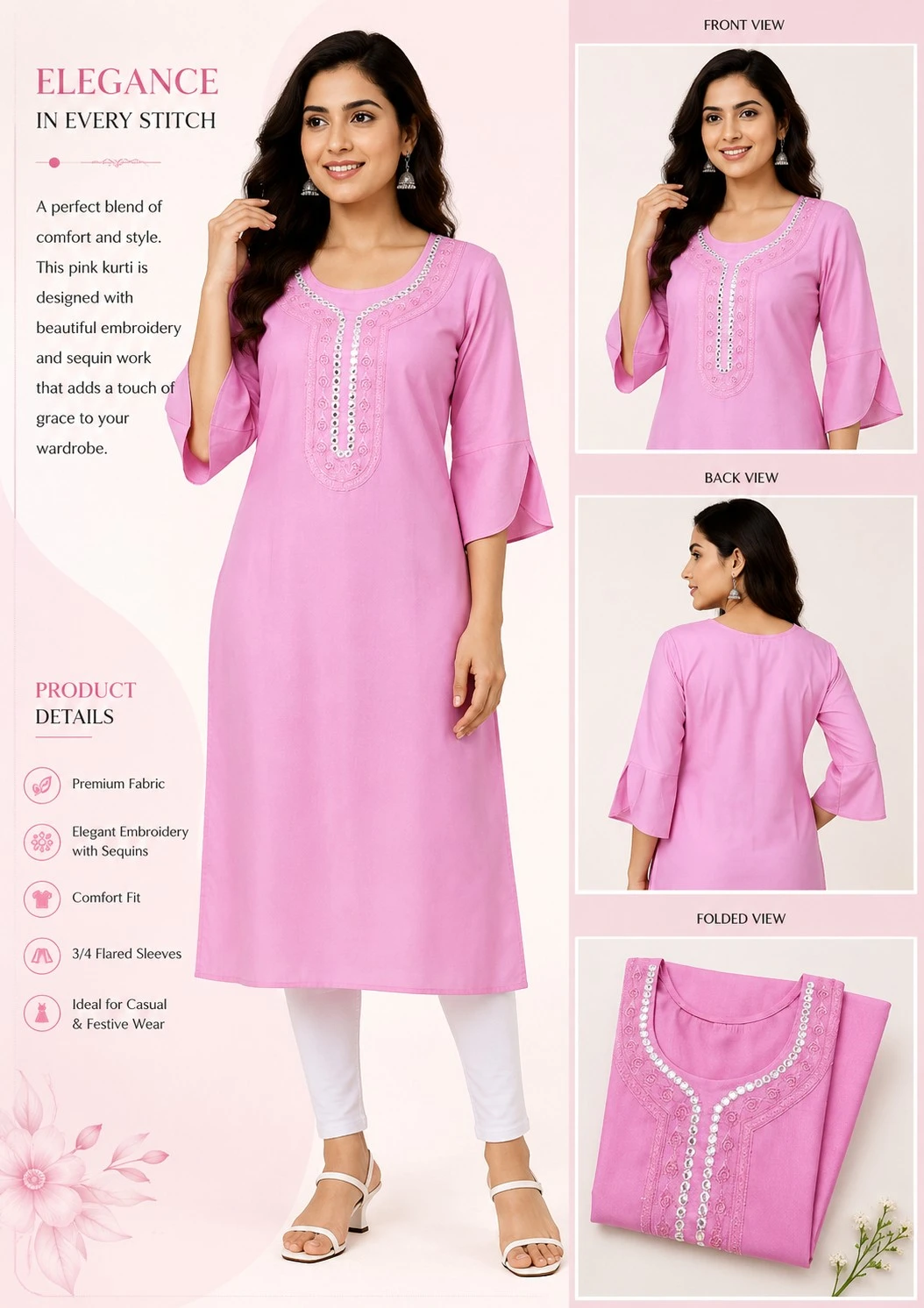 Silk Straight Embroidered Kurti