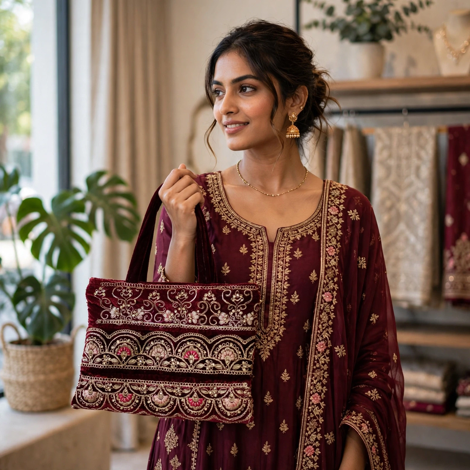 Handbag | Women's Embroidered Velvet Designer Handbag for Party & Wedding Wear