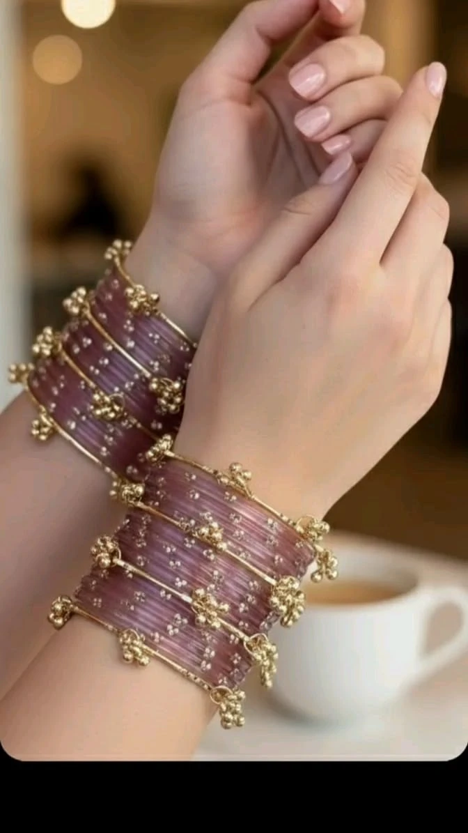 Name: Royal Purple & Gold Bangles Color: Lavender Purple, Gold & Soft Beige pack of 16