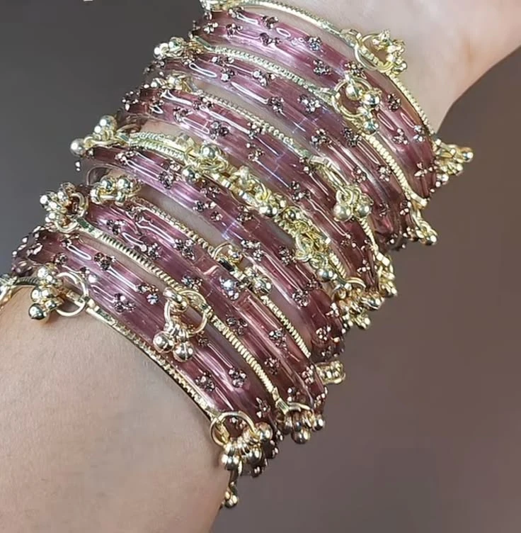 Name: Royal Purple & Gold Bangles  Color: Lavender Purple, Gold & Soft Beige