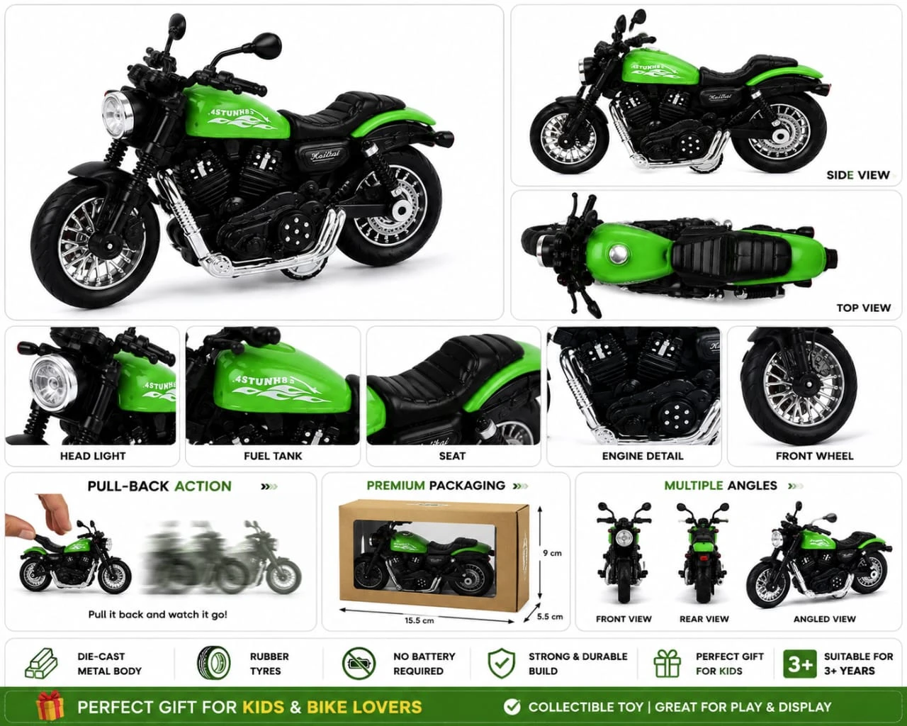 Mini Die-Cast Motorcycle Toy | Friction Powered Racing Bike Model | Realistic Toy Bike for Kids 3+ Years