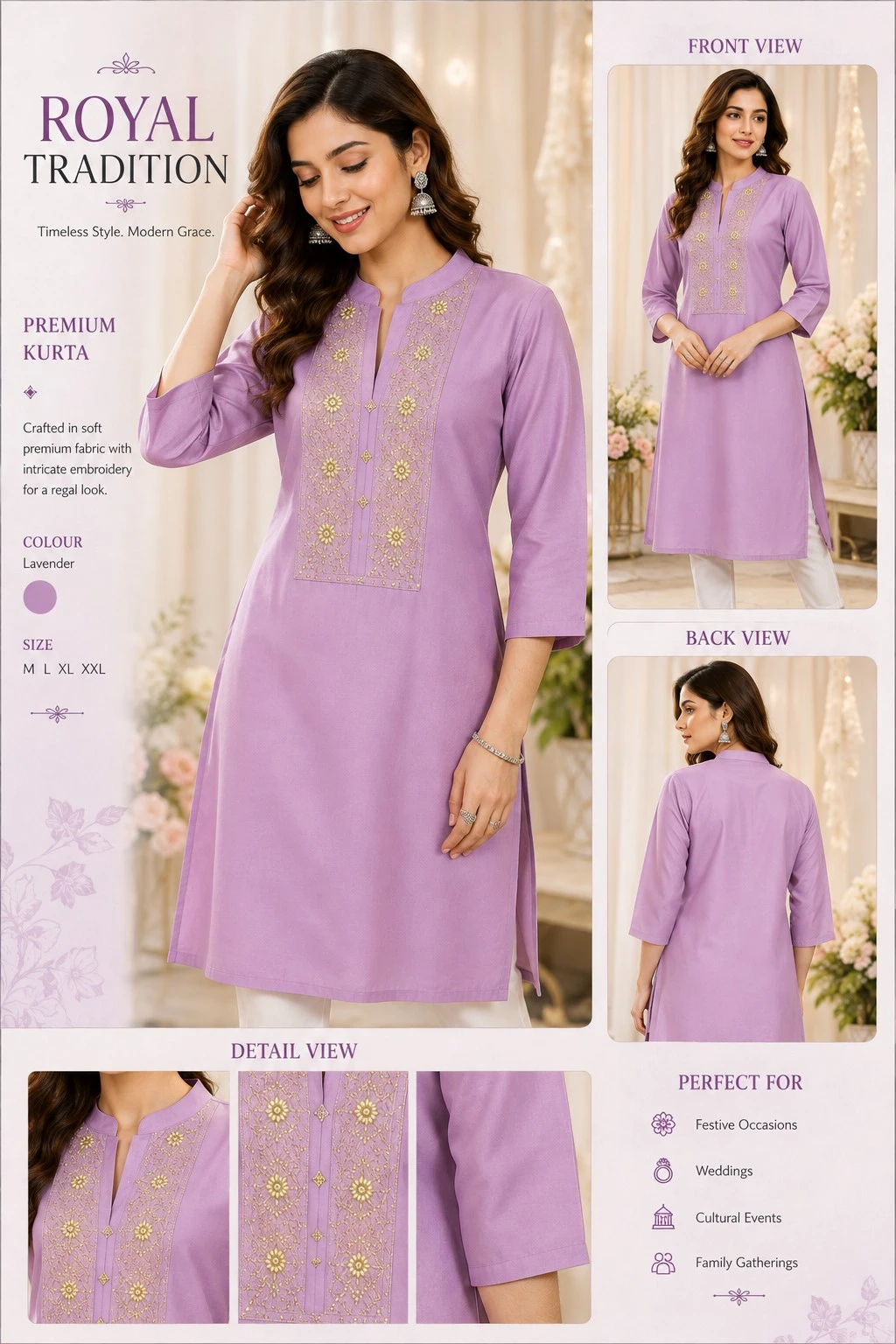 Ethnic Purple Women's Embroidered Kurti.