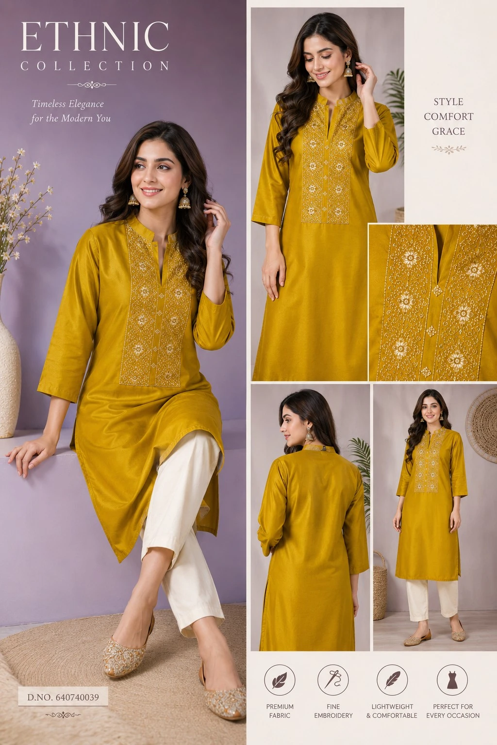 Ethnic Beige Women's Embroidered Kurti.
