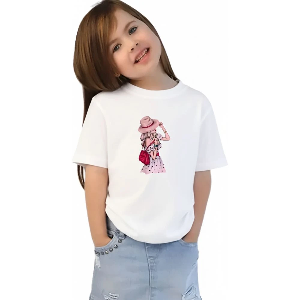 Girls Printed Round Neck Half Sleeve T-Shirt | Stylish Casual Wear Top for Kids | Comfortable Trendy T-Shirt for Girls