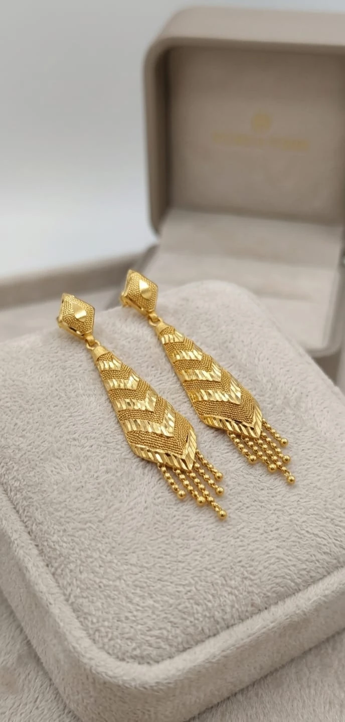 Gold Plated Long Drop Earrings with Chain Tassels – Elegant Designer Earrings for Women