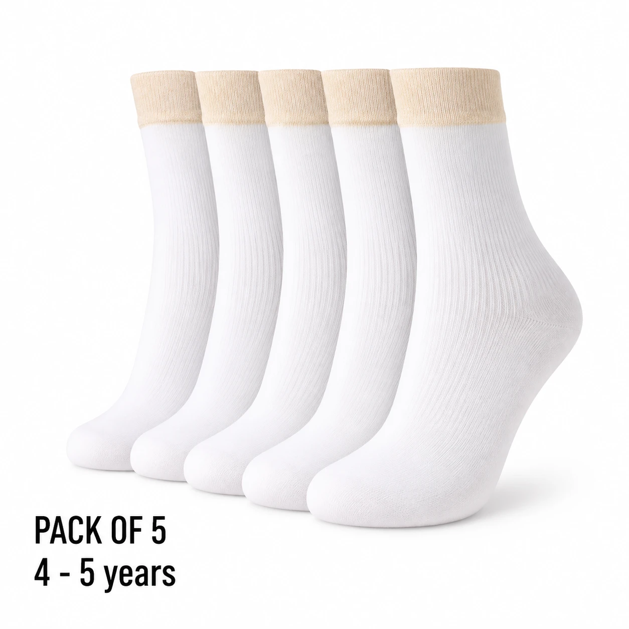High-Strength Polyester White School Socks for Kids | Pack of 6 (Size 3) 4 - 5 years