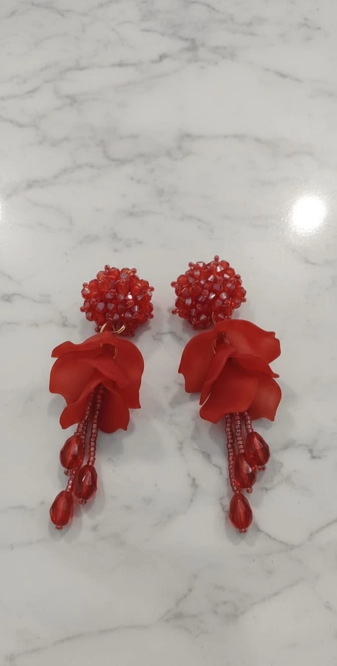 Flower Design Beaded Drop Earrings