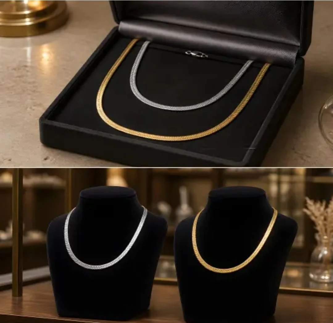 Elegant Gold & Silver Dual-Tone Chain Necklace Set