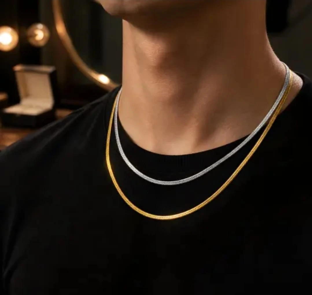 Elegant Gold & Silver Dual-Tone Chain Necklace Set